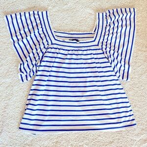 J. Crew Striped Cotton Top with Flutter Sleeves Size Large